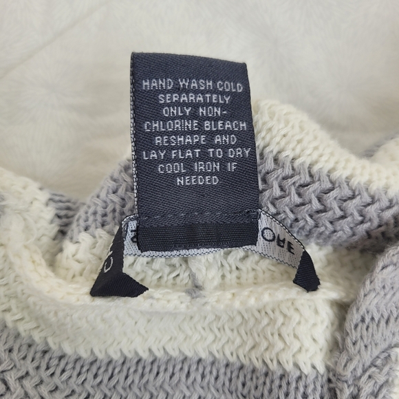 Chelsea & Theodore cotton long striped gray white hoodie sweater nautical cozy M - Picture 9 of 11